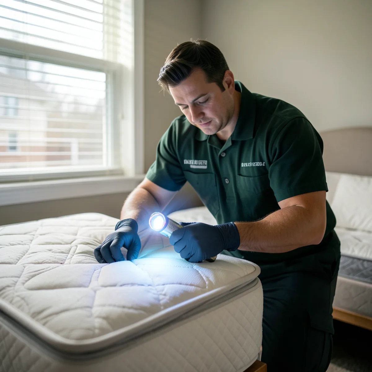 UV LED inspection along piping seam and fabric fold of residential mattress