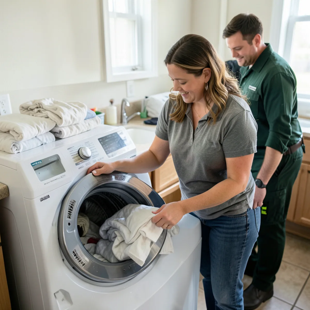 Placing bedding and pillows into clothes dryer on high heat setting for 30 minutes