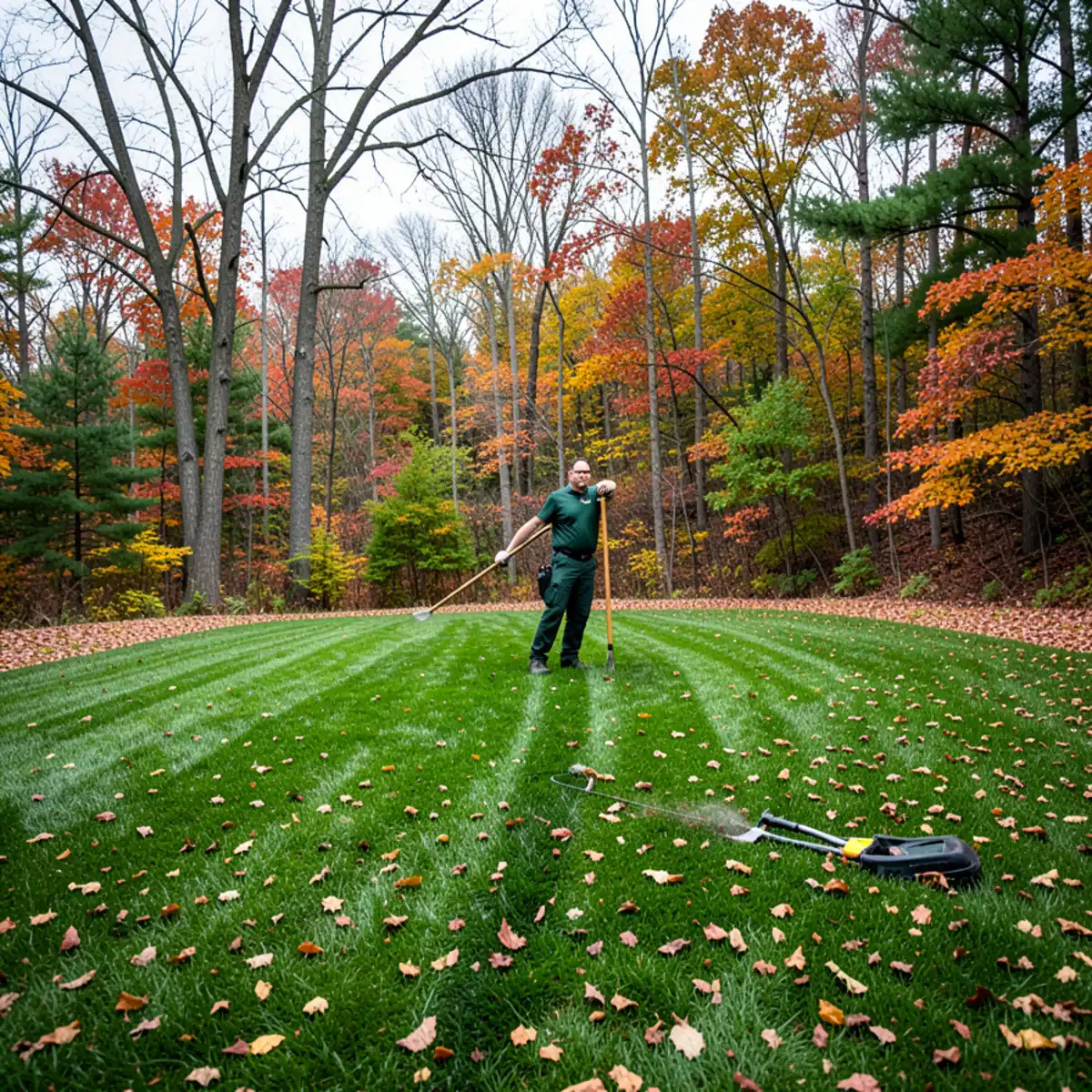 Butler County residential yard bordering forest with visible mulch boundary line