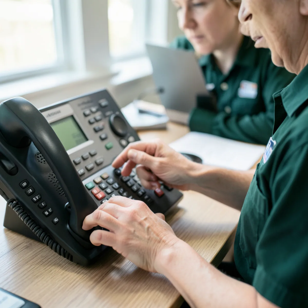 Hands answering phone dispatch call at Sayonara Pest Control in Butler, PA
