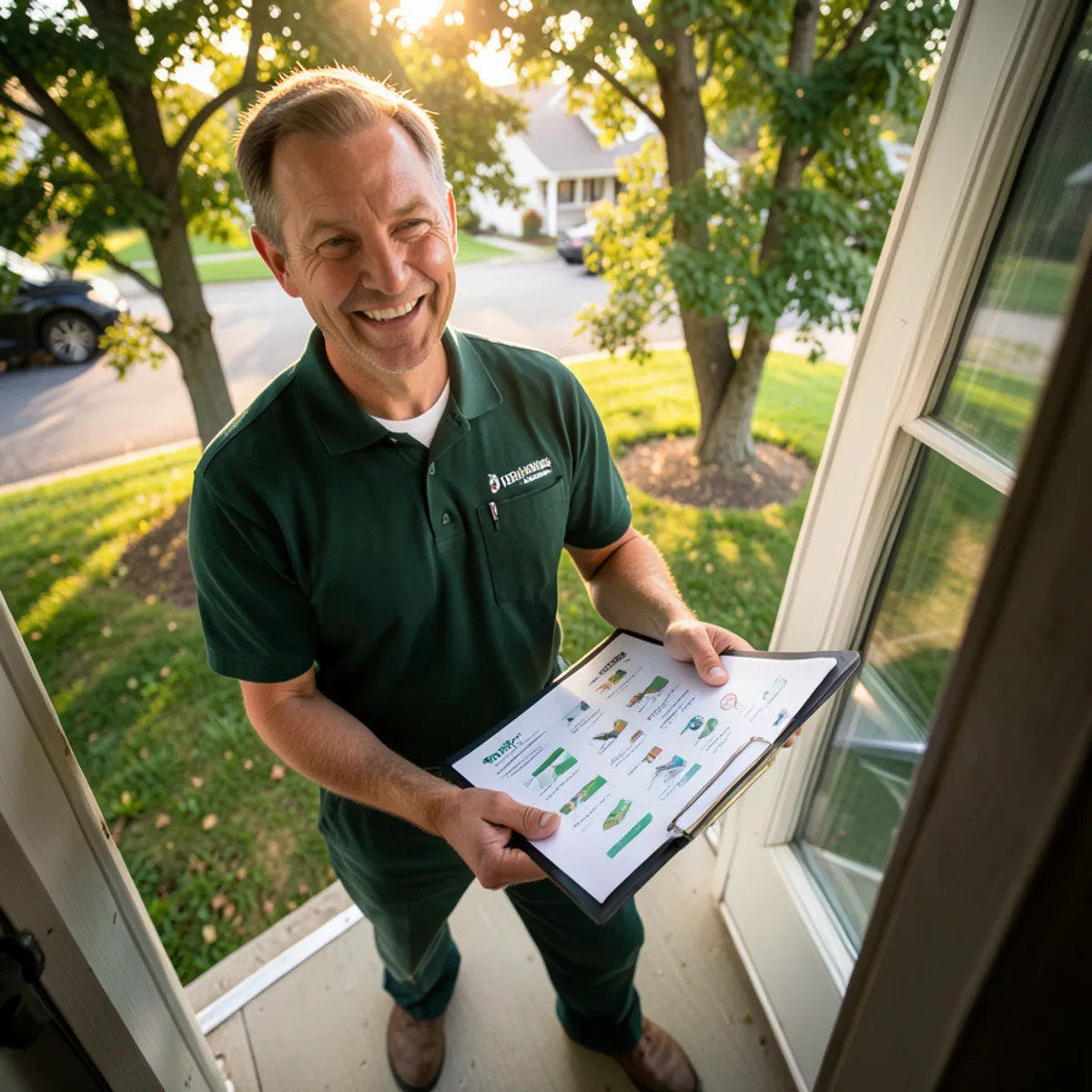 Technician presenting digital inspection checklist and findings to Butler homeowner