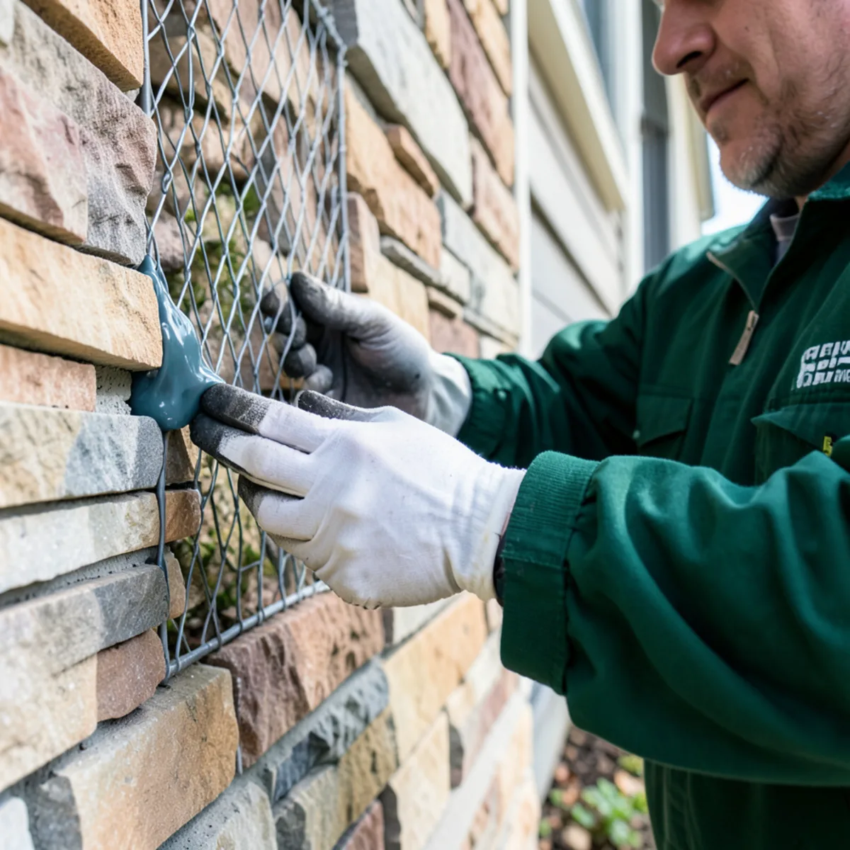 Sealing foundation gap behind cultured stone veneer on a Gibsonia home