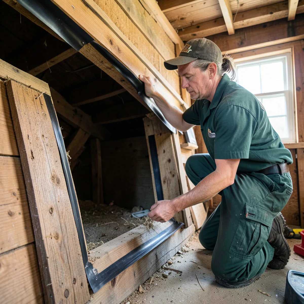 Installing heavy weatherstripping on sloped exterior cellar doors in Jefferson Township